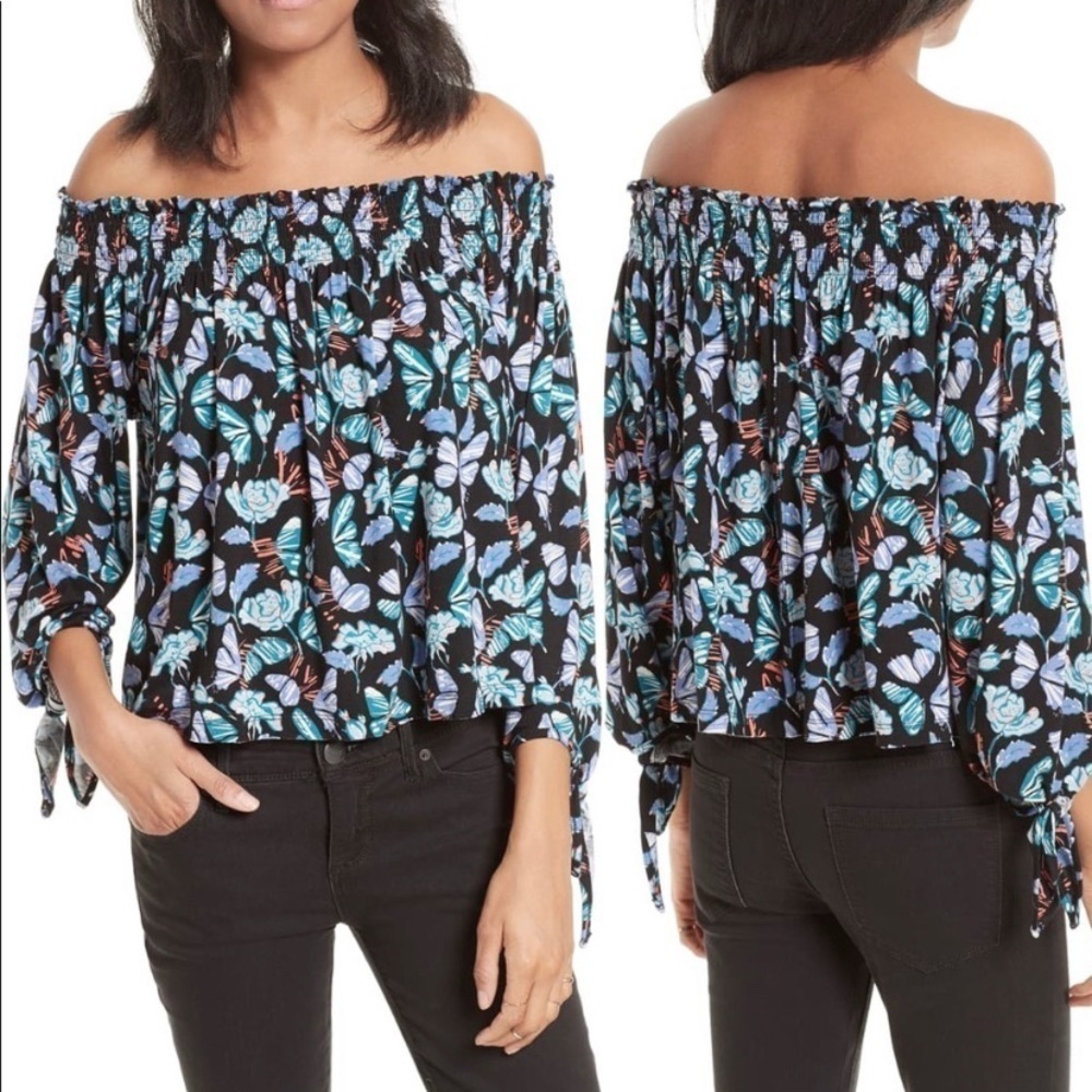 Free People Lexington Butterfly Print Off the Shoulder Blouse
